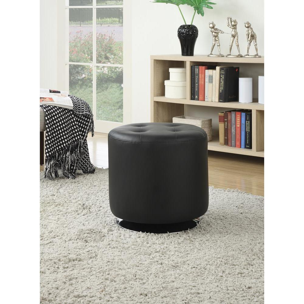 Bowman Round Upholstered Ottoman Black