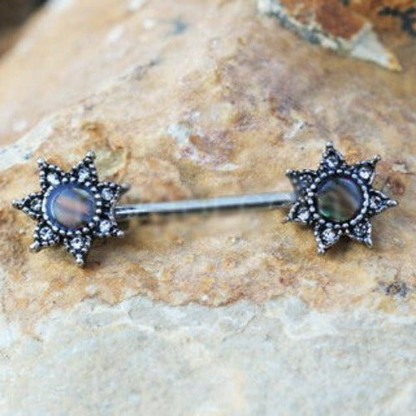 316L Stainless Steel Abalone Shell Inlay Star Nipple Bar