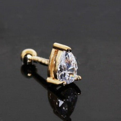 14Kt Yellow Gold Prong Set Teardrop Cartilage Earring