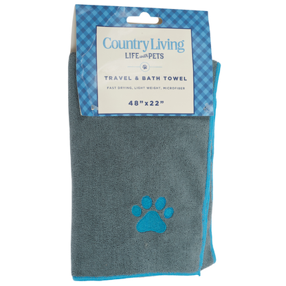 Country Living Quick Drying Microfiber Dog Bath Towel with Paw Print (Gray