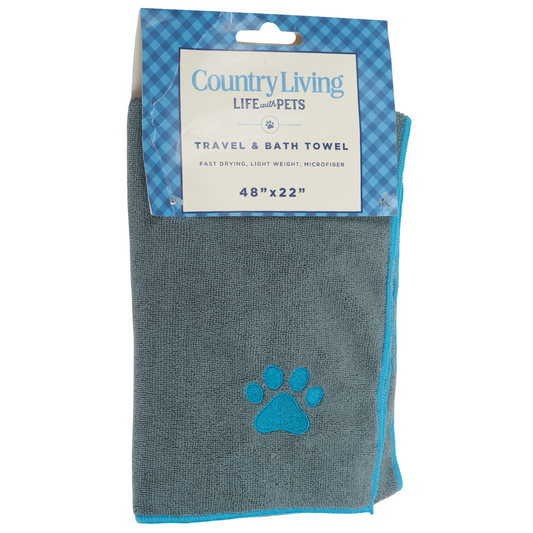 Country Living Quick Drying Microfiber Dog Bath Towel with Paw Print (Gray