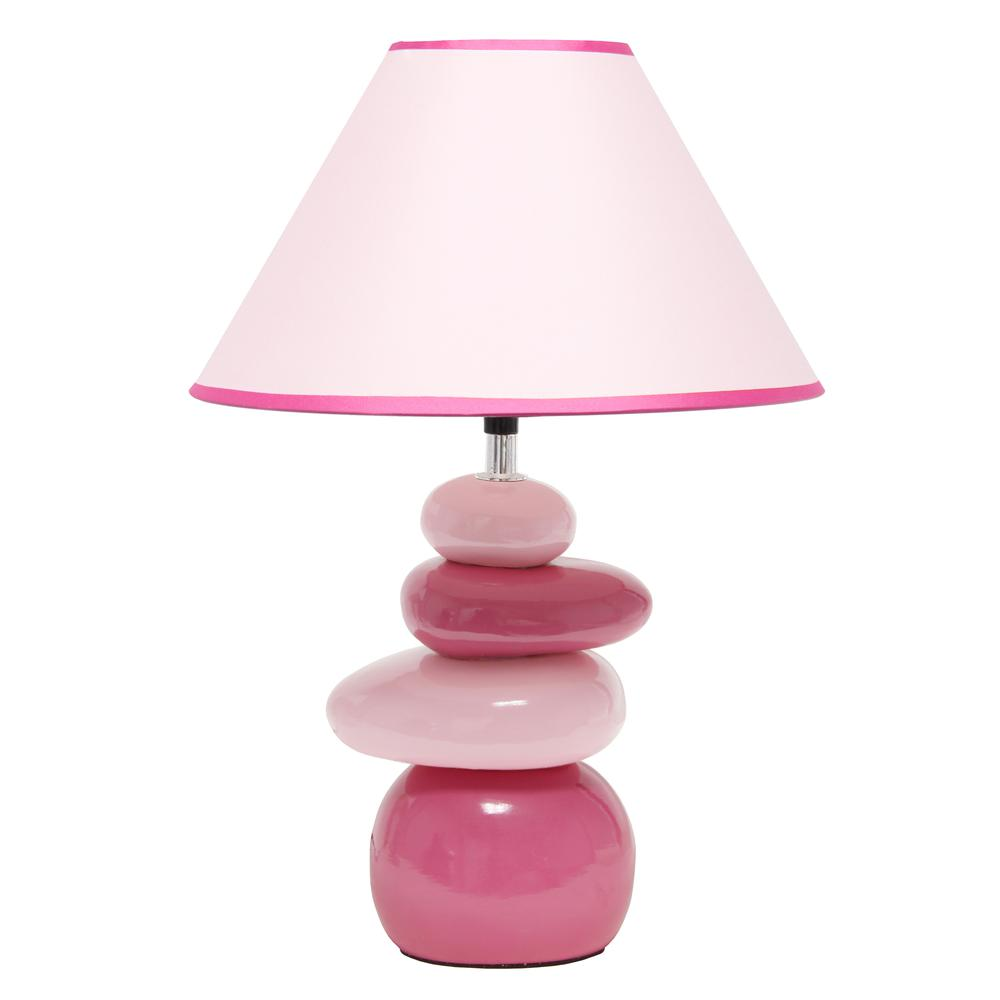 17.55" Stacked Ceramic Stone Table Lamp with Matching Empire Shade, Pink