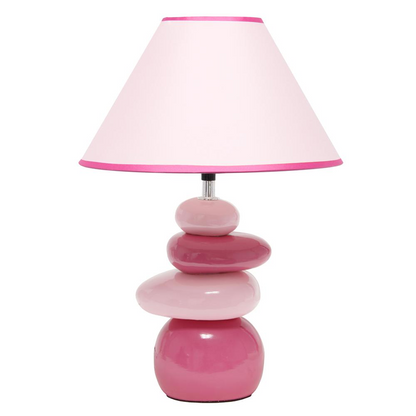 17.55" Stacked Ceramic Stone Table Lamp with Matching Empire Shade, Pink