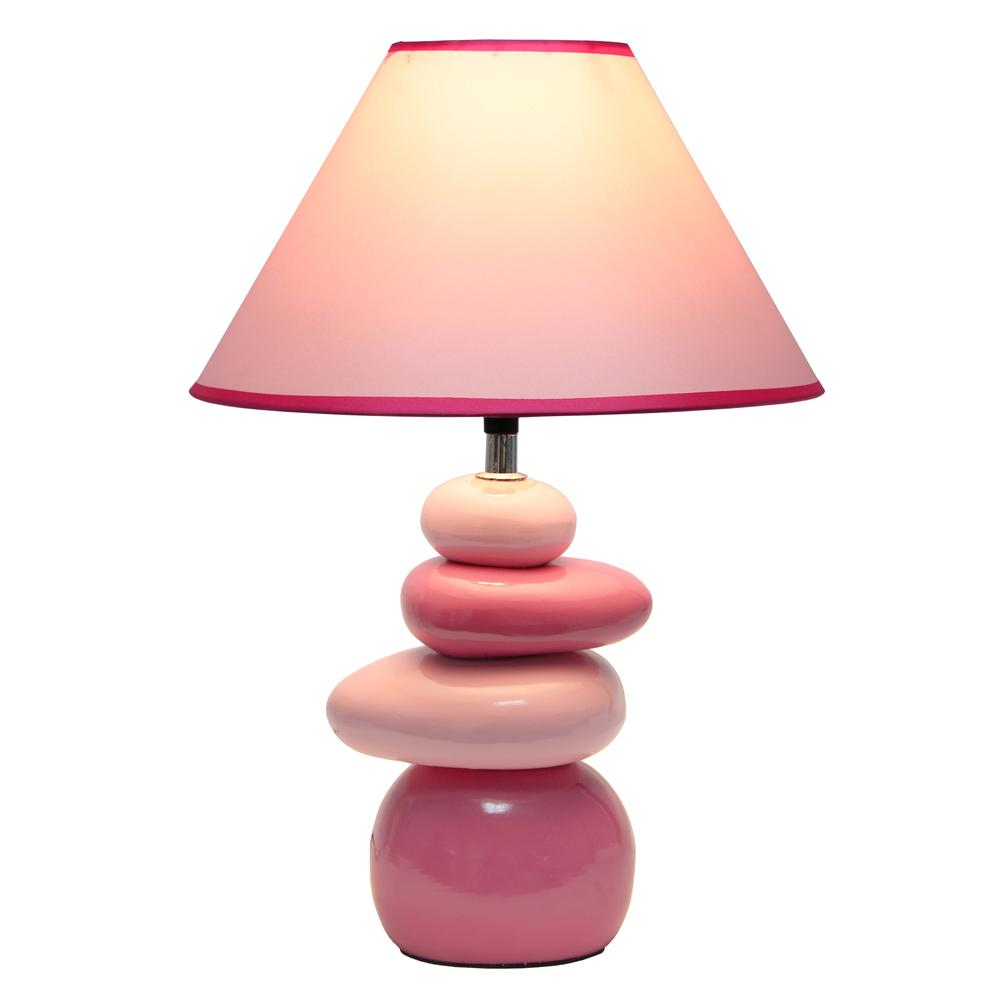 17.55" Stacked Ceramic Stone Table Lamp with Matching Empire Shade, Pink