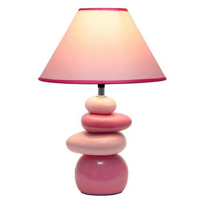 17.55" Stacked Ceramic Stone Table Lamp with Matching Empire Shade, Pink