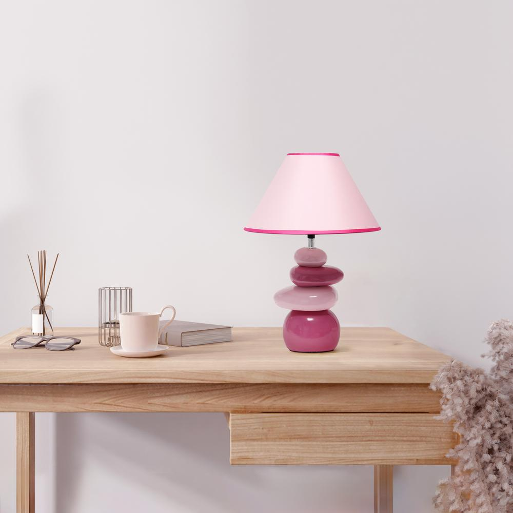 17.55" Stacked Ceramic Stone Table Lamp with Matching Empire Shade, Pink