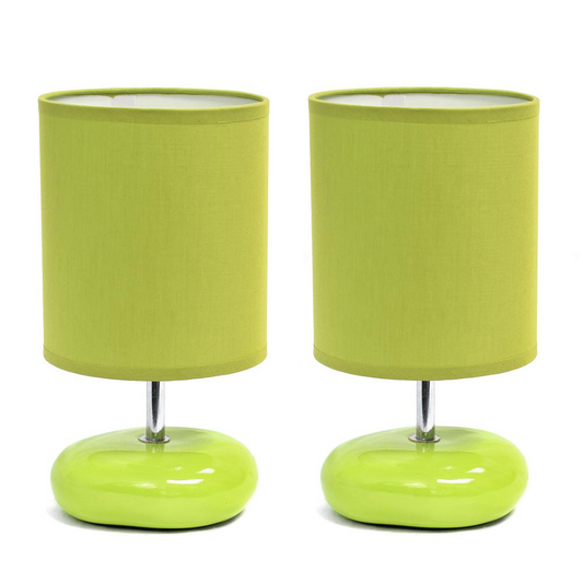 10.24" Petite Circle Stone Table Lamp 2 Pack Set, Green