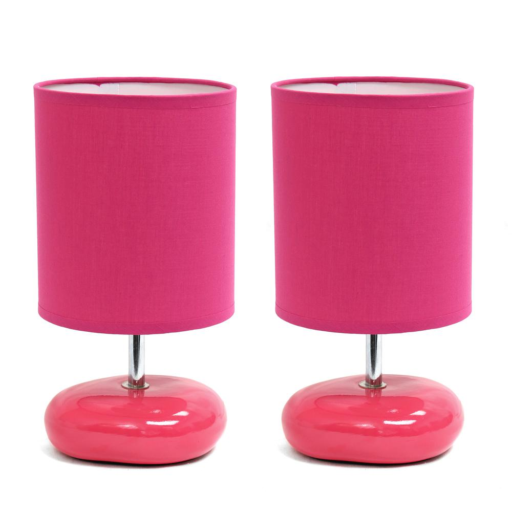 10.24" Petite Circle Stone Table Lamp 2 Pack Set, Pink