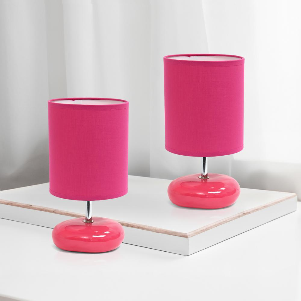 10.24" Petite Circle Stone Table Lamp 2 Pack Set, Pink