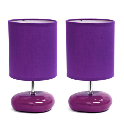 10.24" Petite Circle Stone Table Lamp 2 Pack Set, Purple