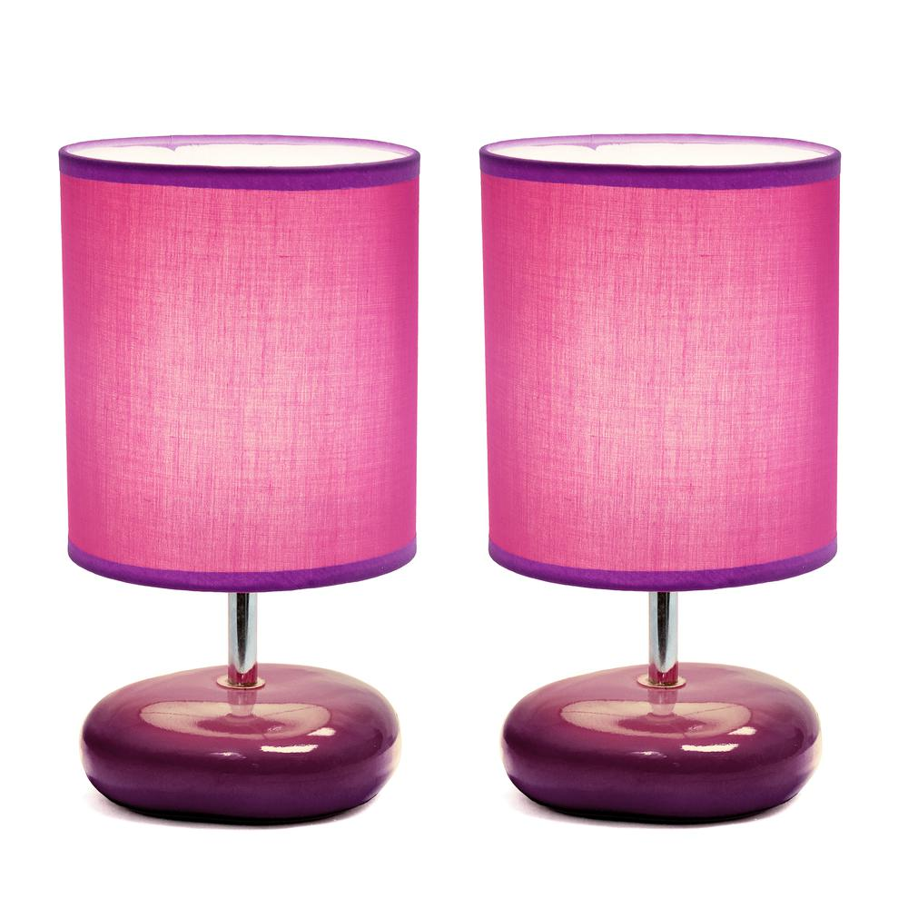 10.24" Petite Circle Stone Table Lamp 2 Pack Set, Purple