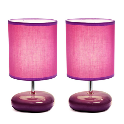 10.24" Petite Circle Stone Table Lamp 2 Pack Set, Purple