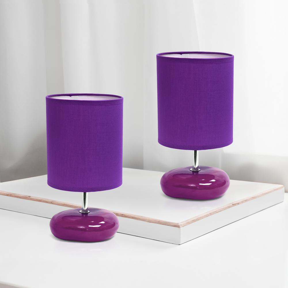 10.24" Petite Circle Stone Table Lamp 2 Pack Set, Purple