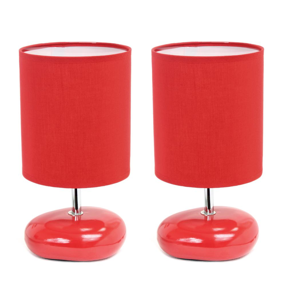 10.24" Petite Circle Stone Table Lamp 2 Pack Set, Red