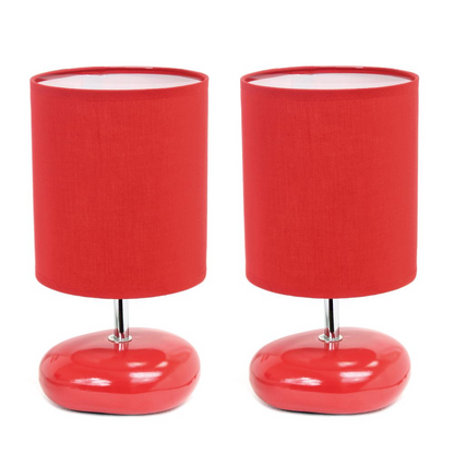 10.24" Petite Circle Stone Table Lamp 2 Pack Set, Red