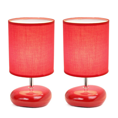 10.24" Petite Circle Stone Table Lamp 2 Pack Set, Red