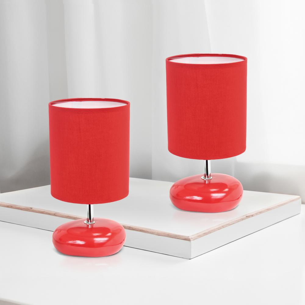 10.24" Petite Circle Stone Table Lamp 2 Pack Set, Red