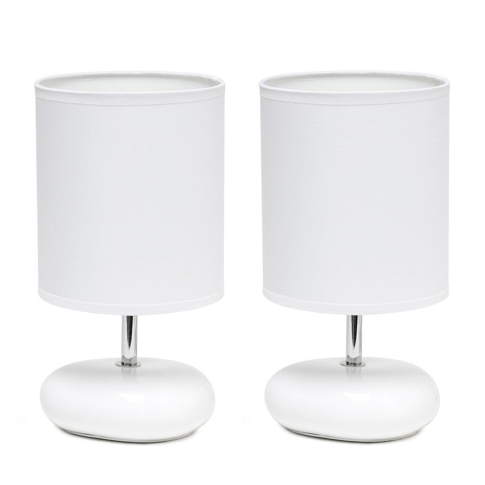 10.24" Petite Circle Stone Table Lamp 2 Pack Set, White