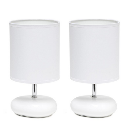 10.24" Petite Circle Stone Table Lamp 2 Pack Set, White