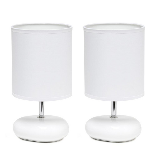 10.24" Petite Circle Stone Table Lamp 2 Pack Set, White