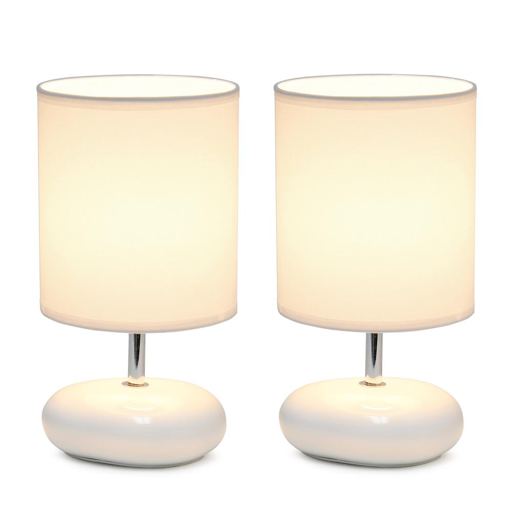 10.24" Petite Circle Stone Table Lamp 2 Pack Set, White