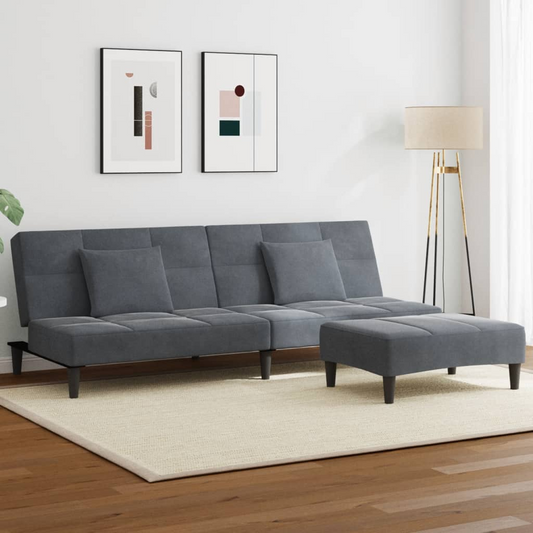 vidaXL 2-Seater Sofa Bed with Footstool Dark Gray Velvet