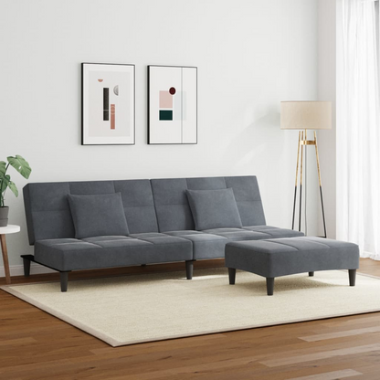 vidaXL 2-Seater Sofa Bed with Footstool Dark Gray Velvet