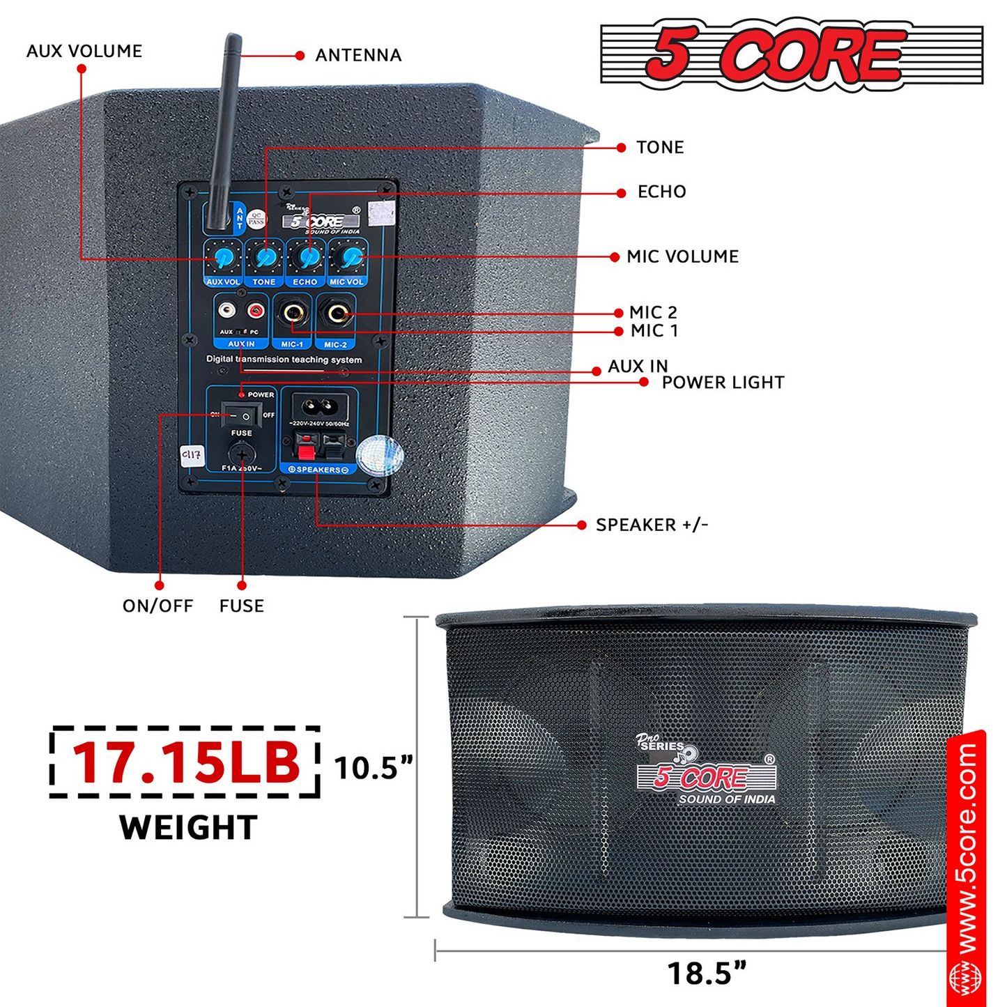 5Core Voice Amplifier 200W Portable PA Speaker System + Wireless Lavalier Microphone