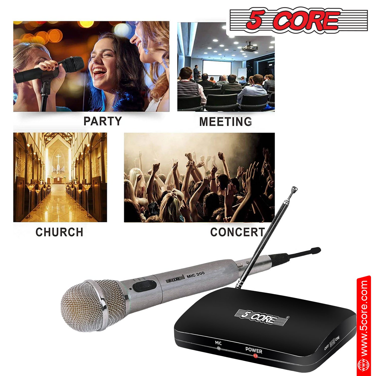 5Core Wireless Microphone Dual Function Wireless - Wired Microphone Microfono Inalambrico