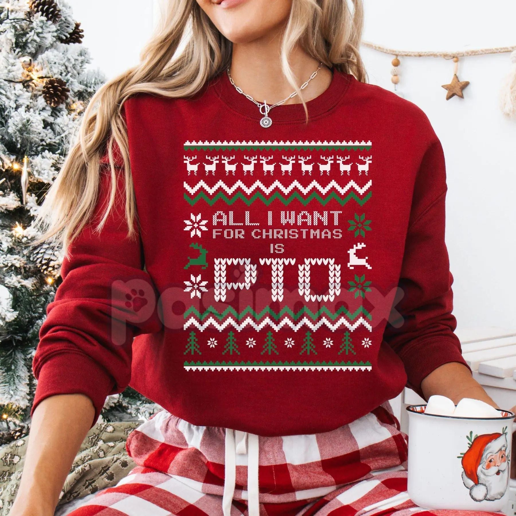 Office Ugly Christmas Sweater | Funny Christmas PTO Shirt | All I Want Xmas PTOer Gift | Coworker Work Gift Exchange Jumper