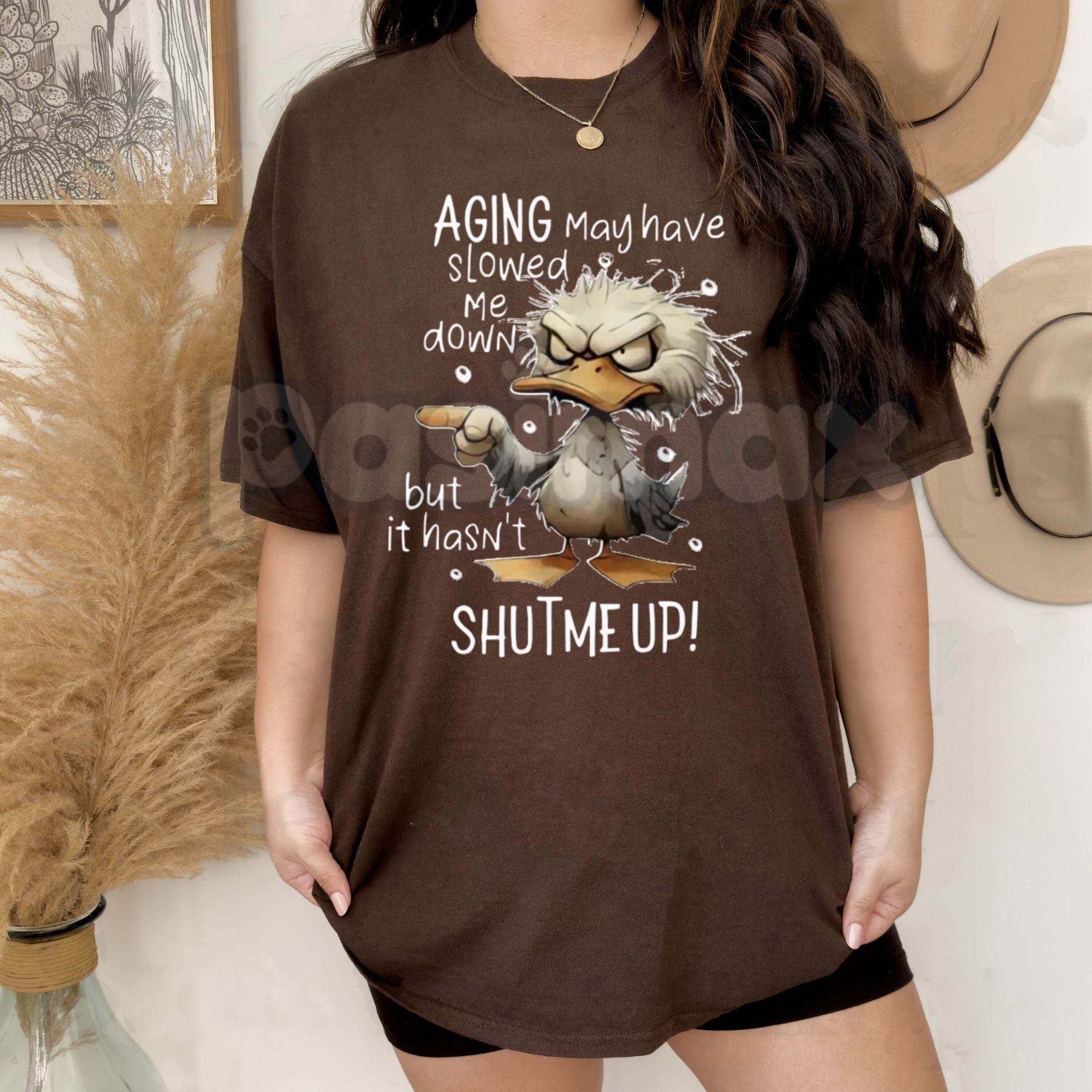 "Aging May Have Slowed Me Down But It Haven't Shut Me Up" T-Shirt - Funny Senior Humor Graphic Tee, Premium 100% Cotton Sarcastic Retirement Gift, Witty Old Age Statement Top, Soft Lived-In Heavyweight Casual Apparel, Grandpa & Grandma Birthday Shirt