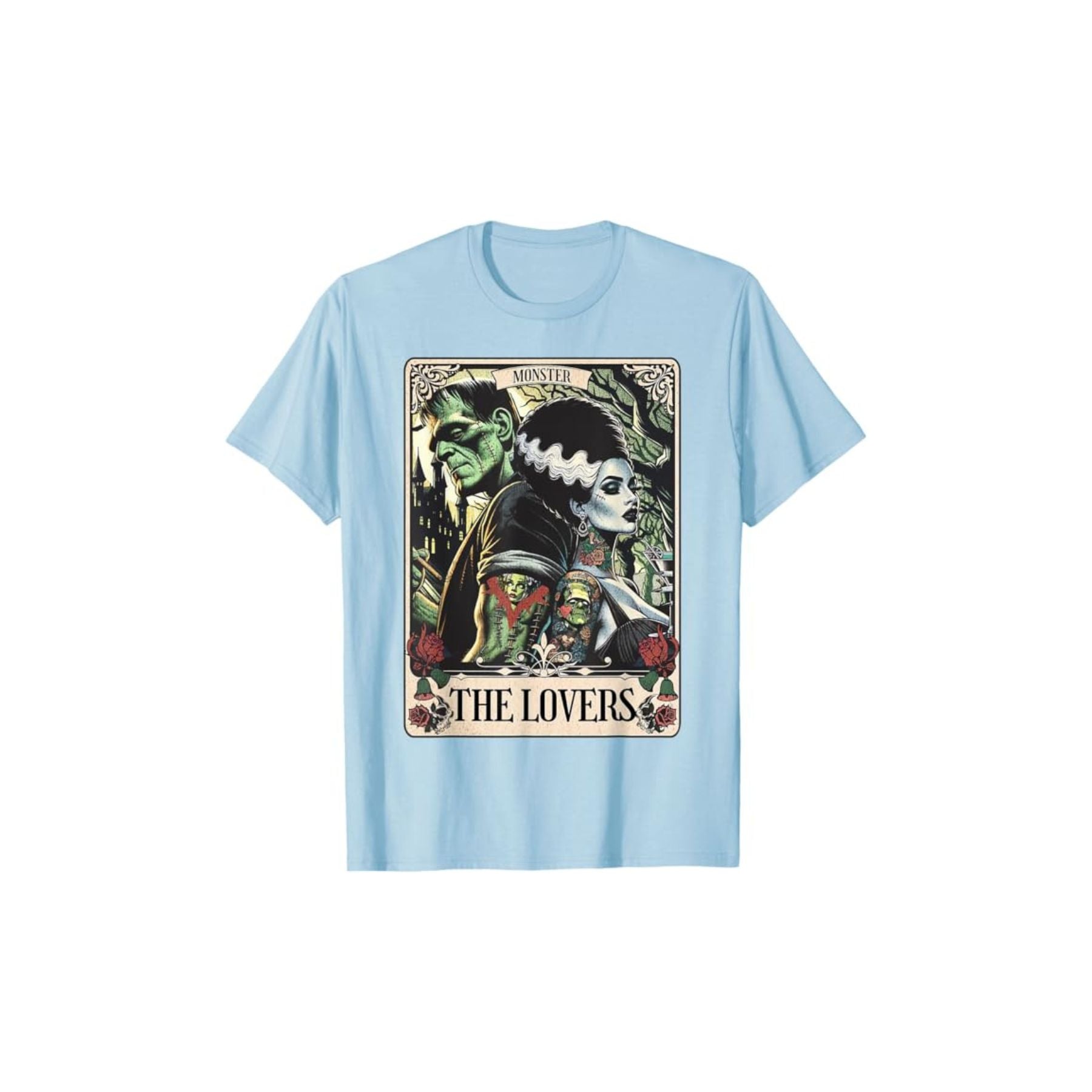 Frankenstein & Bride The Lovers Tarot T-Shirt - Gothic Horror Tee, Occult Fan Apparel