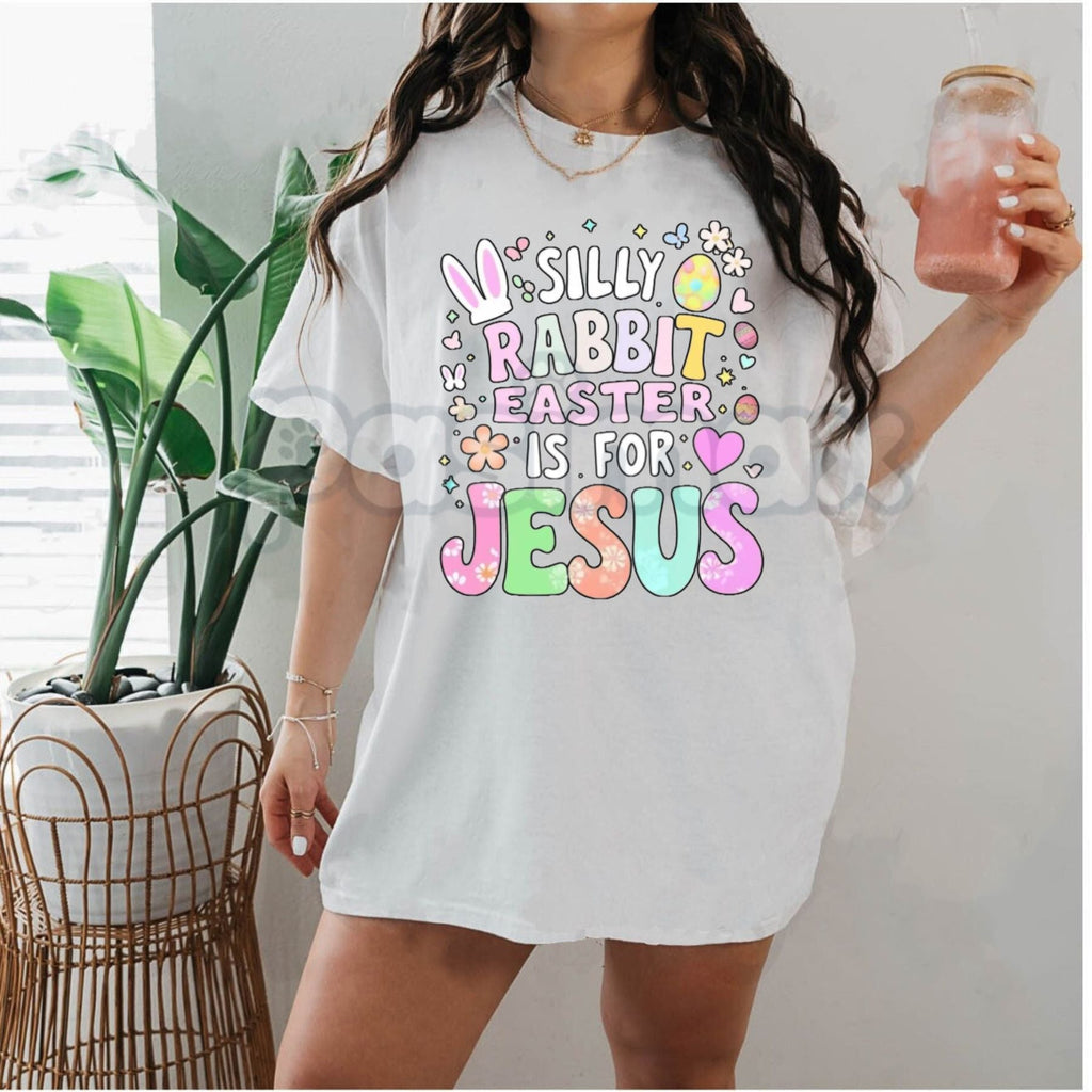 Aesthetic "Easter Is For Jesus" Floral T-Shirt - Boho Silly Rabbit Christian Graphic Tee, Premium 100% Cotton Religious Spring Top, Wildflower Faith-Based Holiday Shirt, Soft Lived-In Heavyweight Sunday Morning Apparel, Made in USA Women's Easter Gift