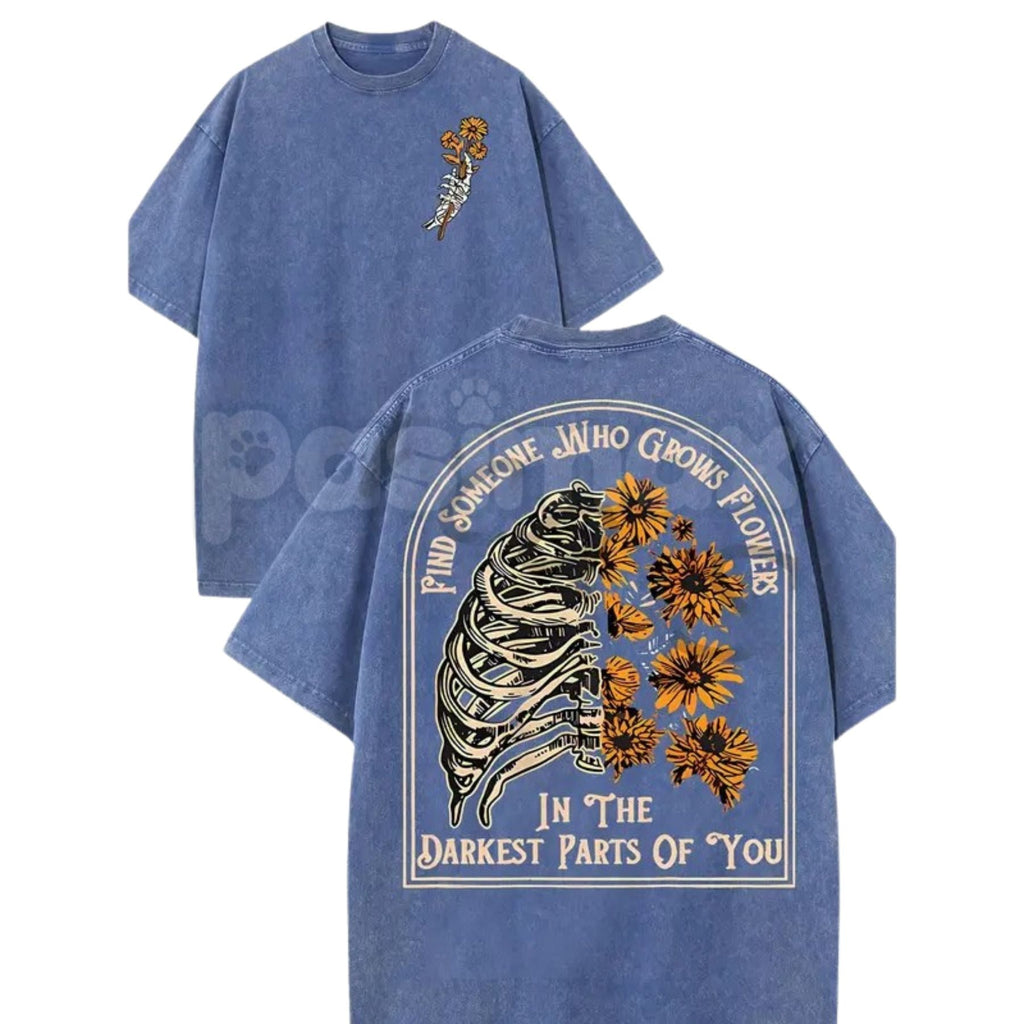 Find Someone Who Grows Flowers Sunflower T-Shirt – Street Style Washed Graphic Tee, Lightweight Retro Cotton Floral Top