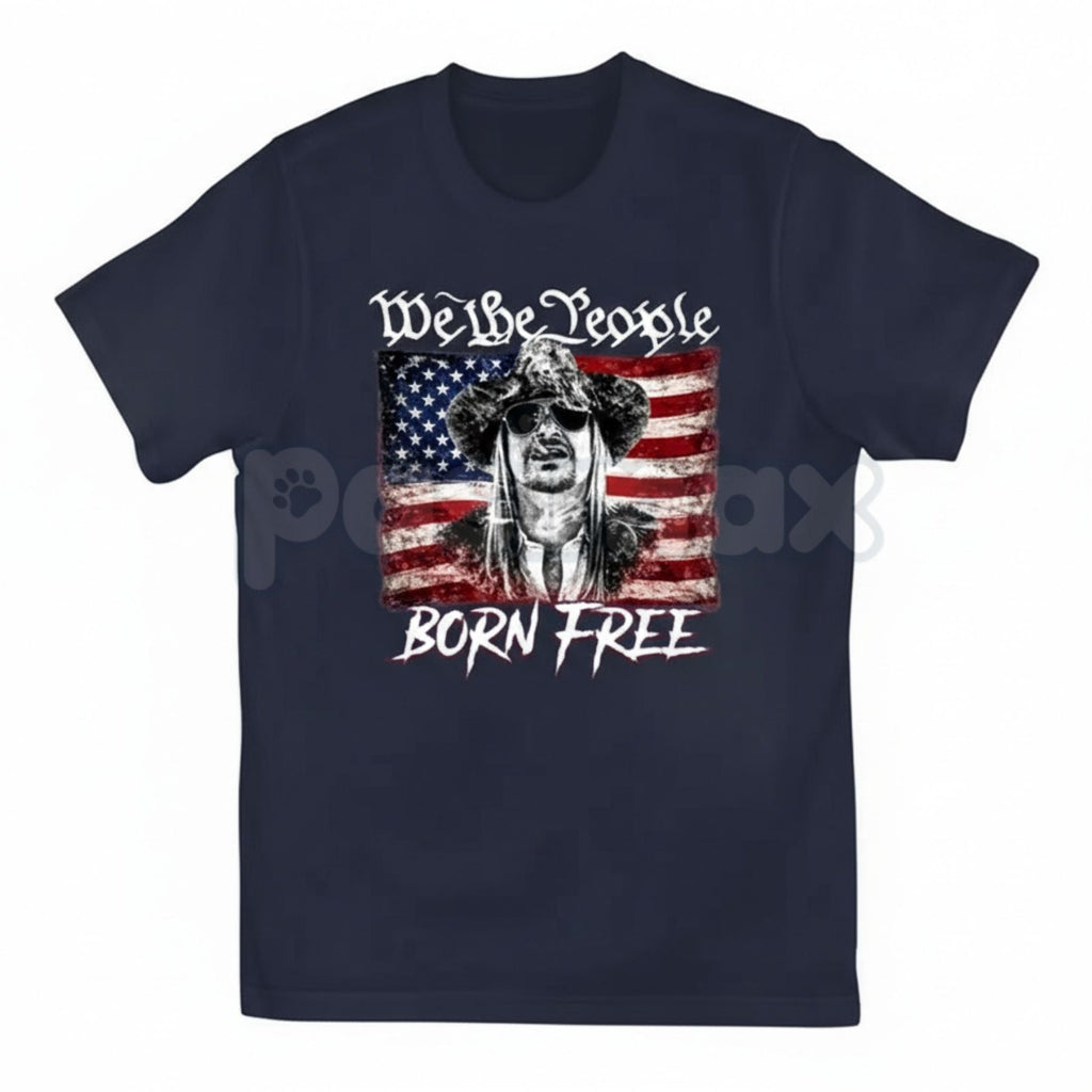 "Born Free" Classic American Flag T-Shirt - Heritage USA Graphic Tee, Premium Heavyweight 100% Cotton Patriotic Shirt, Old School Americana Style Top, Traditional Liberty & Freedom Apparel, High-Quality Made in USA Statement Shirt