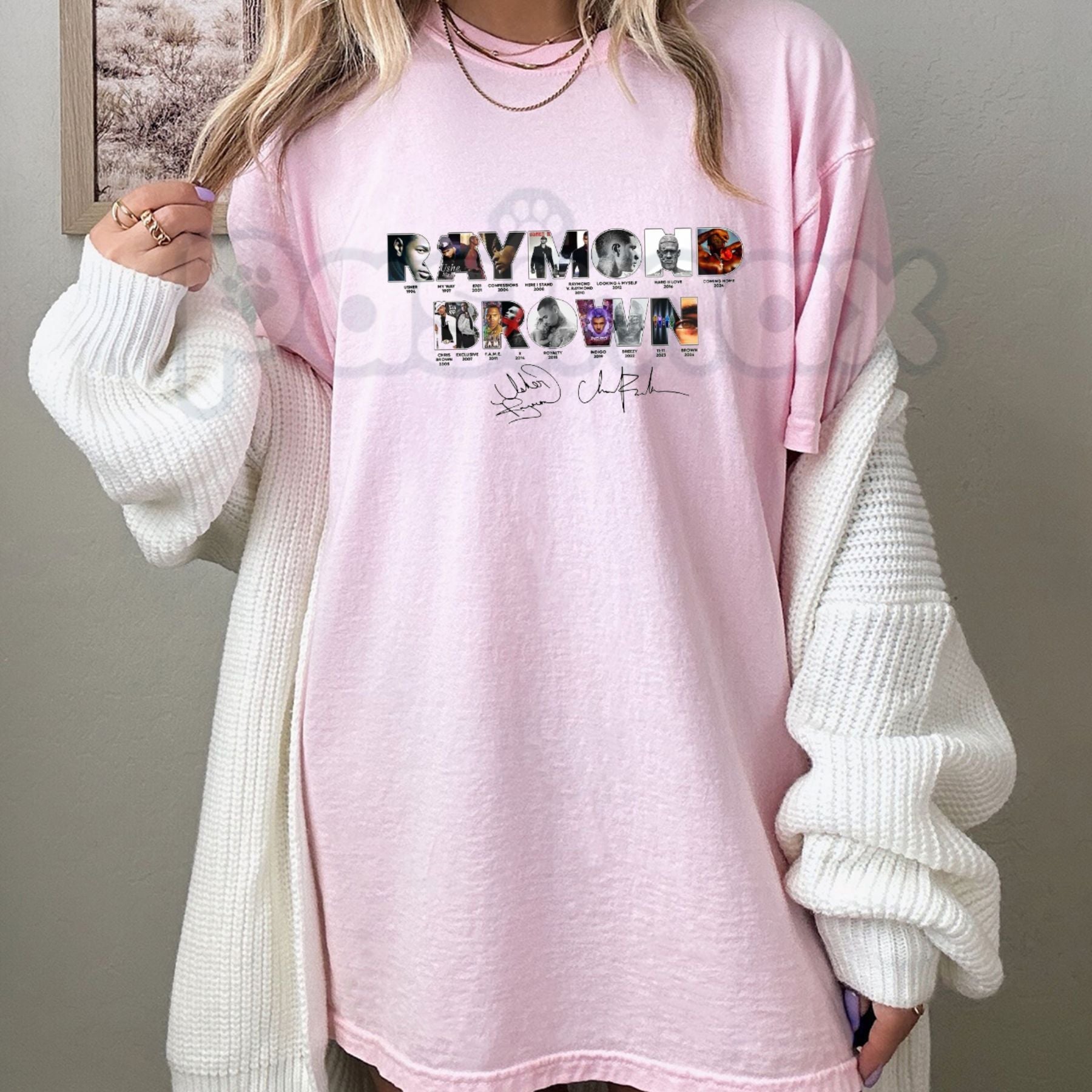 Raymond & Brown Music Graphic T-Shirt – Retro R&B Tribute Tee, Premium 100% Cotton Concert Style Top, Soft Lived-In Heavyweight Usher & Chris Brown Fan Shirt, Made in USA