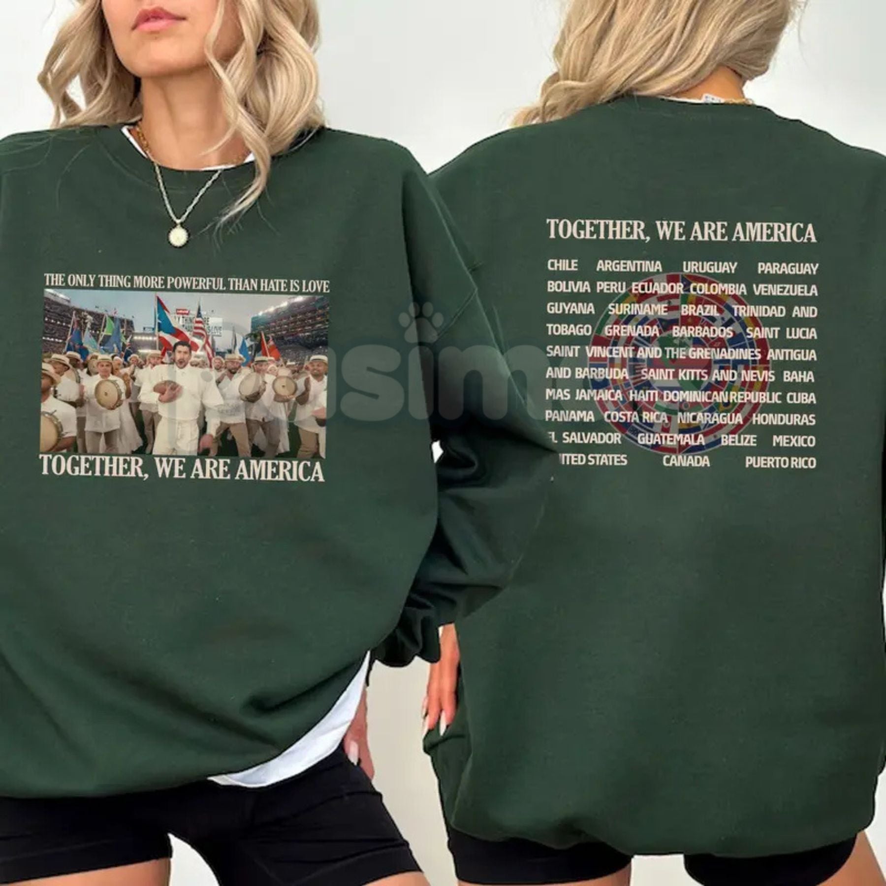 Together We Are America Bunny Bowl Sweatshirt | 2-Sided Unisex Bunny Bowl Jumper | Patriotic Football Bunny Crewneck | United We Stand Game Day Pullover | Cute American Flag Bunny Shirt | Red White and Blue Sporty Sweatshirt