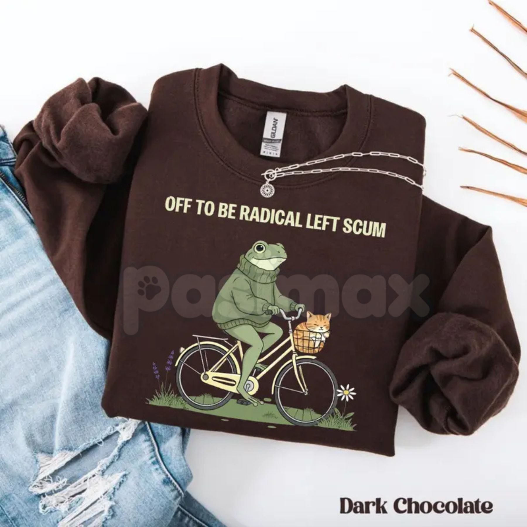 Radical Left Scum Sweatshirt | Retro Groovy Political Crewneck | Vintage 70s Resistance Jumper | Frog and Cat Bicycle Graphic Pullover | Aesthetic Leftist Streetwear | Sarcastic Activist Gift Top