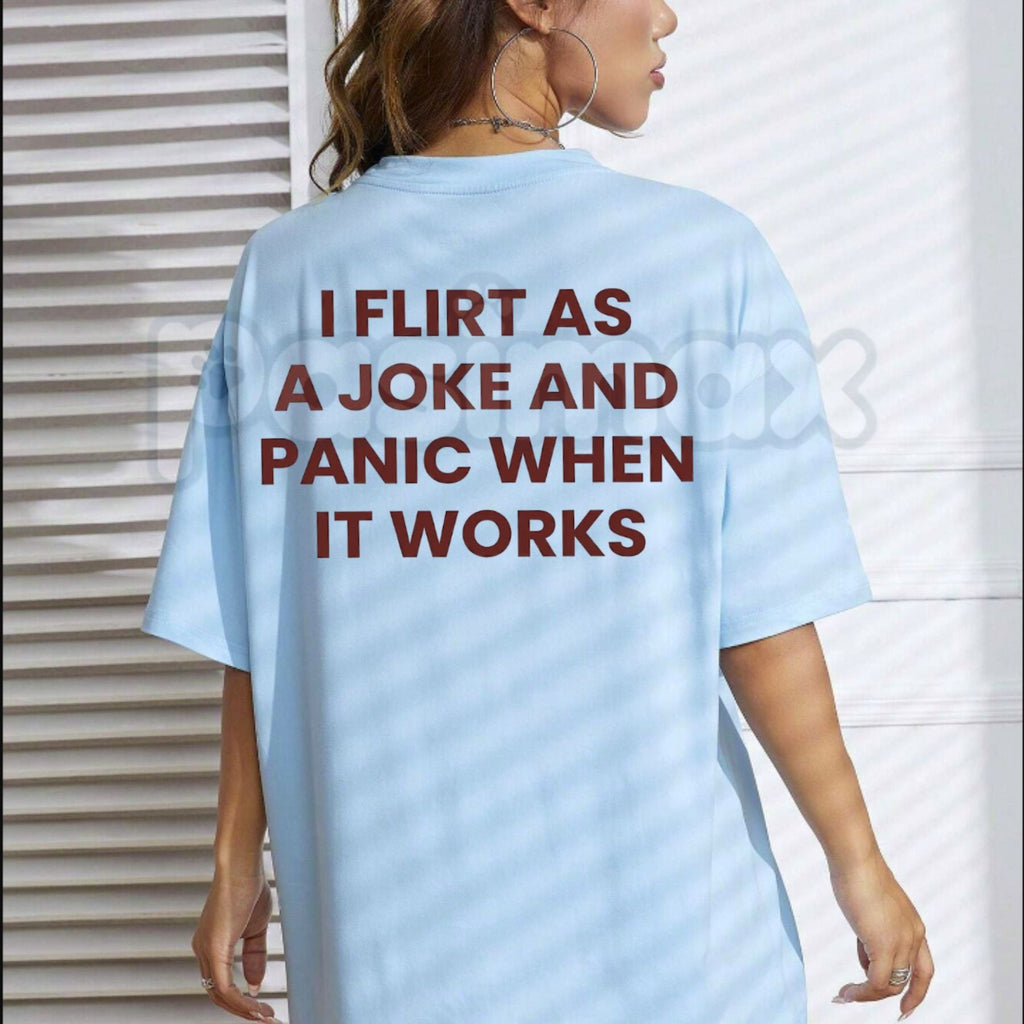 "I Flirt As A Joke" Funny T-Shirt – Sarcastic Social Anxiety Graphic Tee, Premium 100% Cotton Relatable Introvert Top, Soft Lived-In Heavyweight Panic Warning Shirt, Made in USA