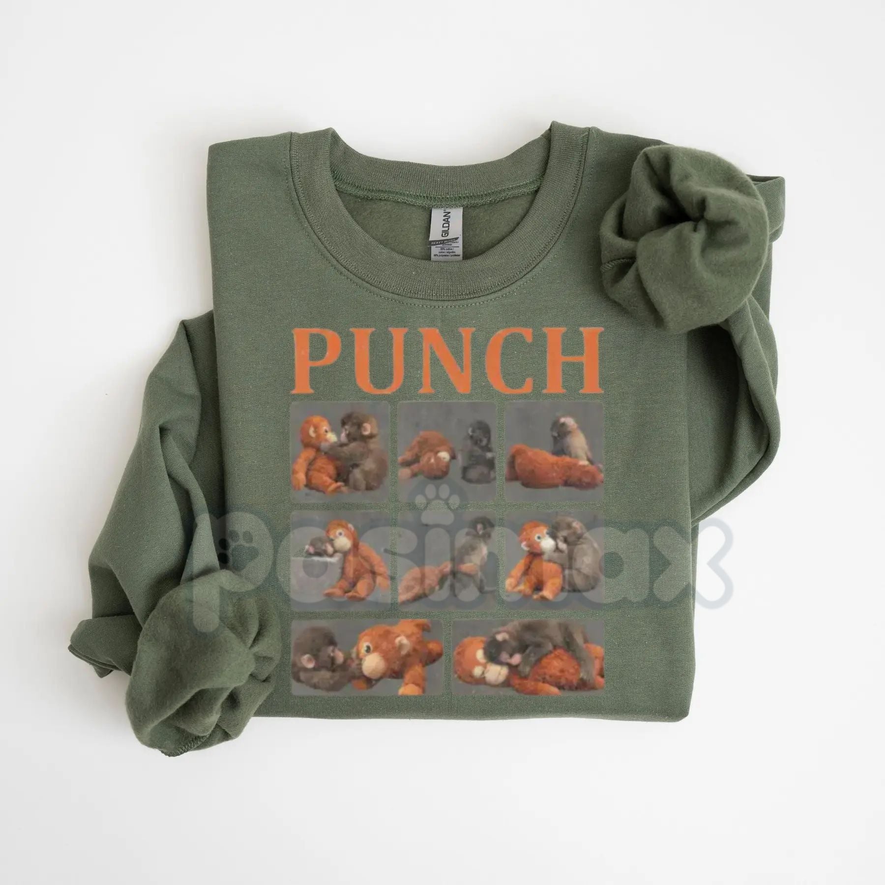 Monkey Punch Graphic Sweatshirt | Baby Monkey Holding Plush Toy Crewneck | Vintage Aesthetic Animal Pullover | Cute Retro Monkey Jumper | Soft Girl Era Graphic Top | Nostalgic Toy Monkey Shirt