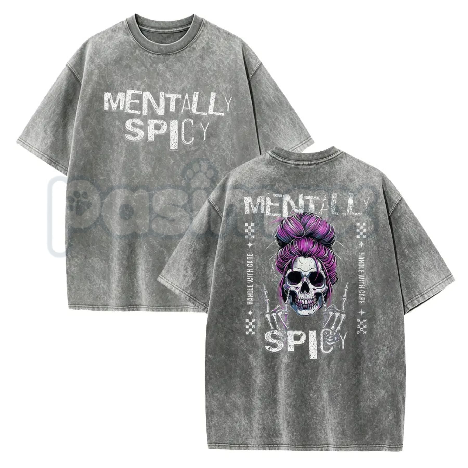 Spicy Brain Skull T-Shirt – Funny Neurospicy Mental Health Graphic Tee, Vintage Washed Edgy Skeleton Lightweight Cotton Meme Top