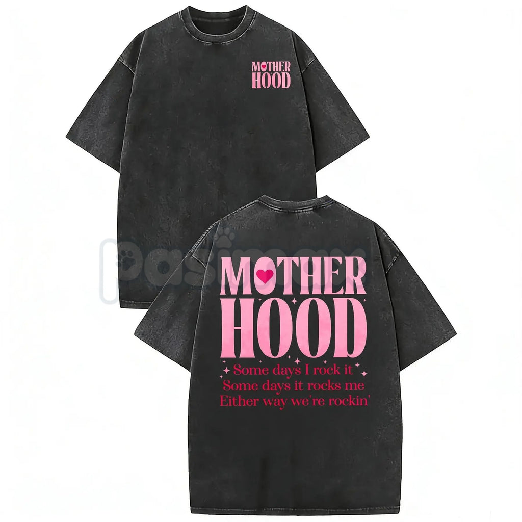 Motherhood Vintage Washed Tee – Aesthetic Minimalist Mom Life Graphic T-Shirt