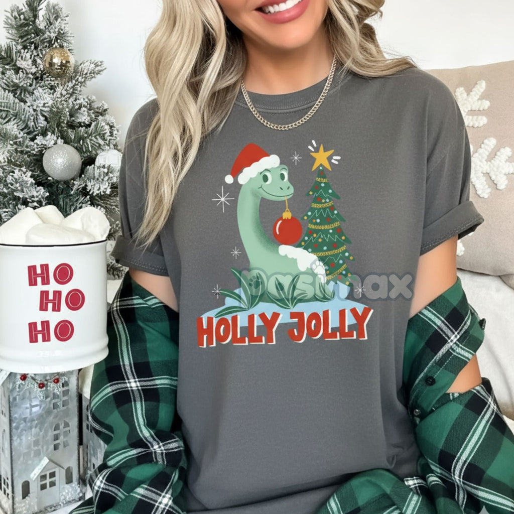 'Holly Jolly' Christmas T-shirt – Retro Holiday Tee, Merry & Bright Shirt, Festive Christmas Gift
