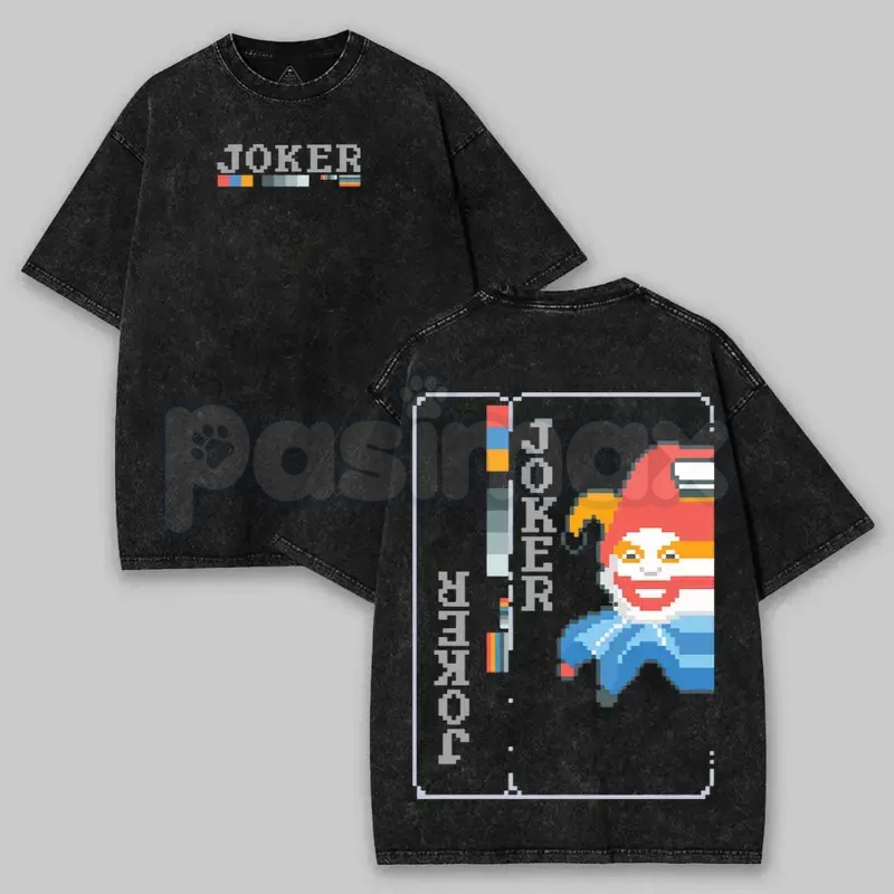 Balatro Misprint Joker Graphic Tee – Oversized Pixel Art T-Shirt, Vintage Washed Retro Gaming Merch