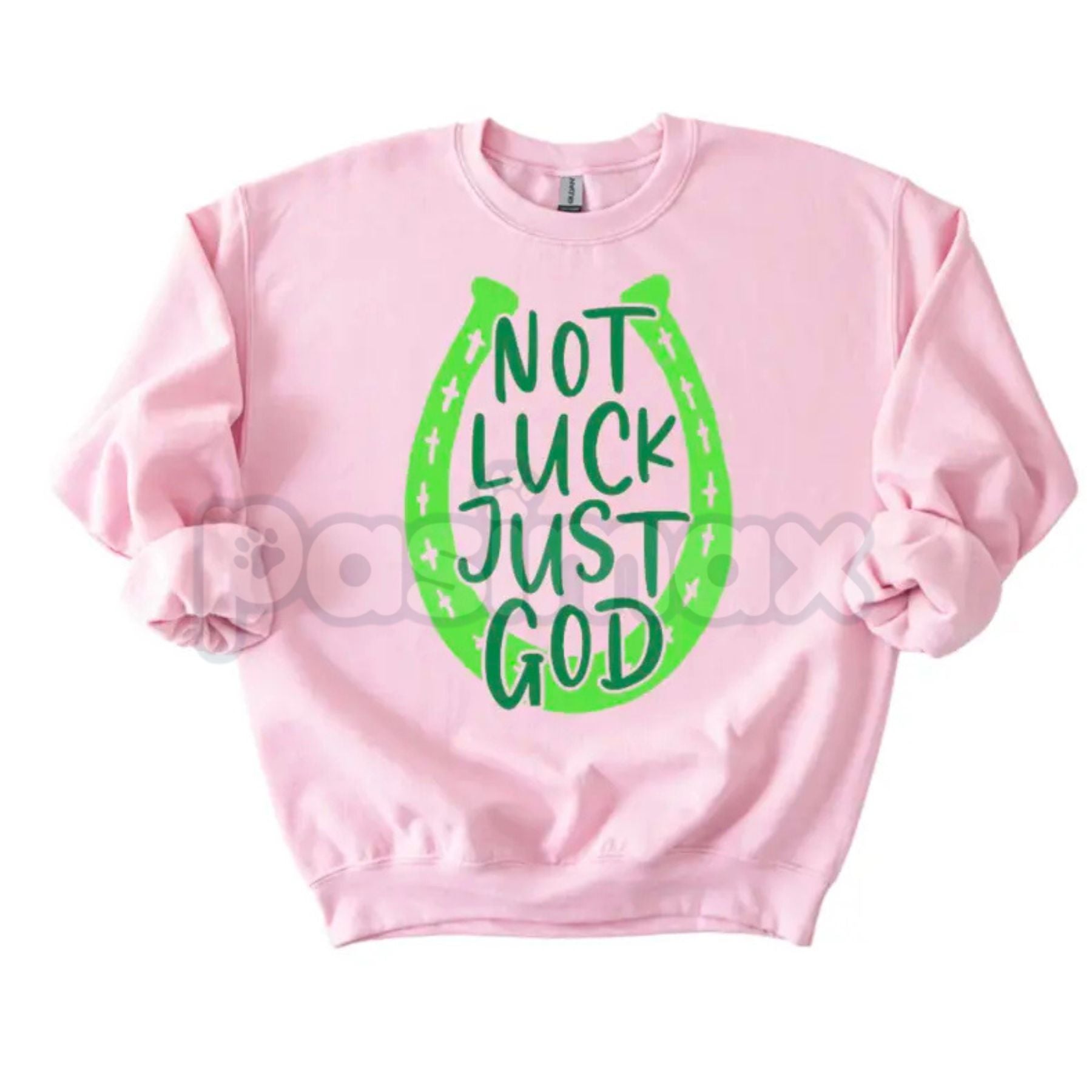 Not Luck Just God Horseshoe St. Patrick's Day Sweatshirt | Faith Over Luck Christian Shirt | Religious St. Paddy’s Day Crewneck | Western Faith Horseshoe Jumper | Aesthetic Christian St Patrick's Pullover | Lucky Horseshoe Faith Gift