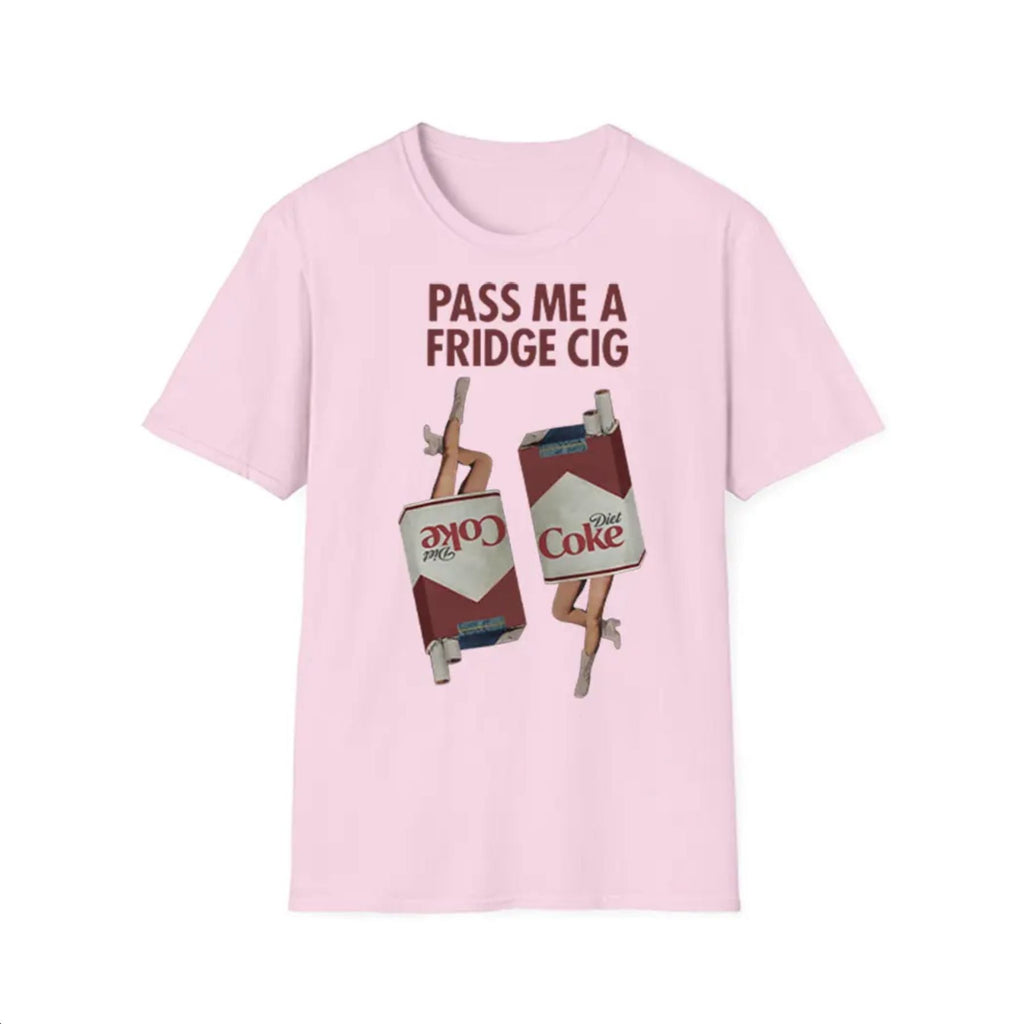 "Pass Me a Fridge Cig" Funny Graphic T-Shirt - Playful Retro Parody Tee, Unique Humor Apparel