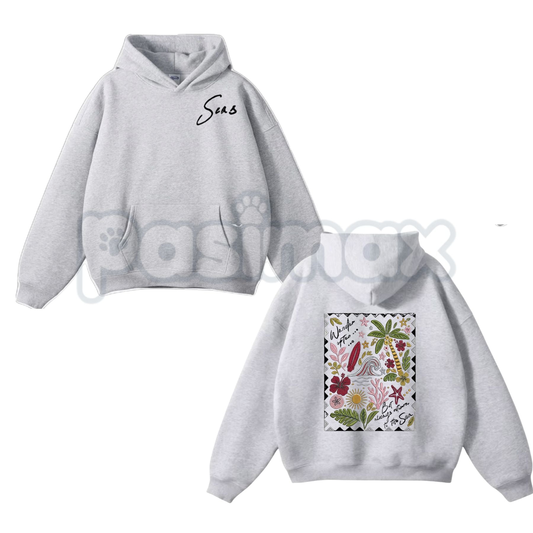 "The Sea" Embroidered Unisex Hoodie – Minimalist Coastal Aesthetic, Heavy Blend Comfort Sweater