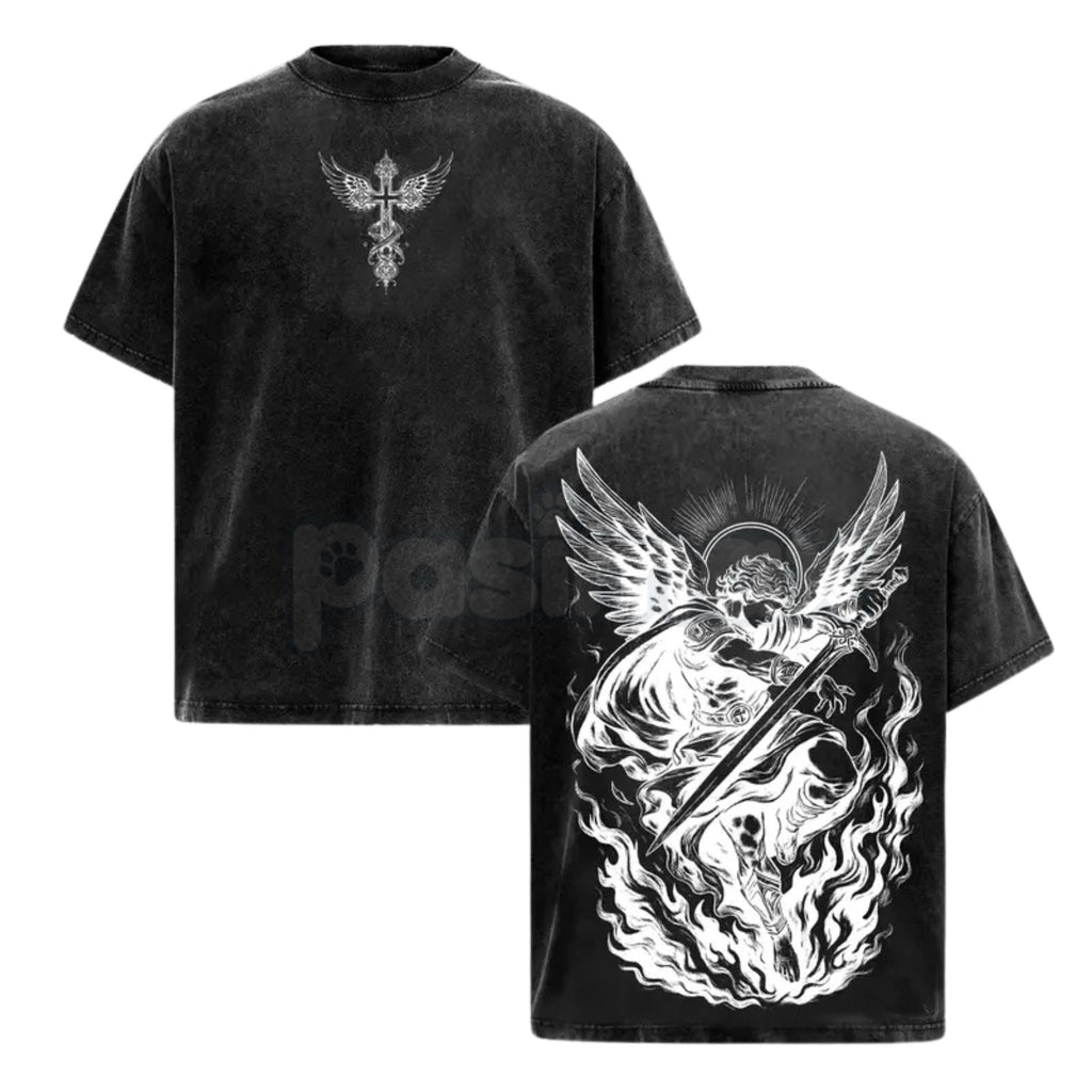 Archangel Michael Vintage Washed T-Shirt – Saint Michael Christian Streetwear Graphic Tee