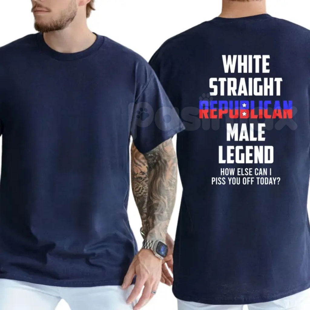 "White Straight Republican Male Legend" T-Shirt – Bold Identity Graphic Tee, Premium 100% Cotton Conservative Menswear, Soft Lived-In Heavyweight Heritage Shirt, Made in USA