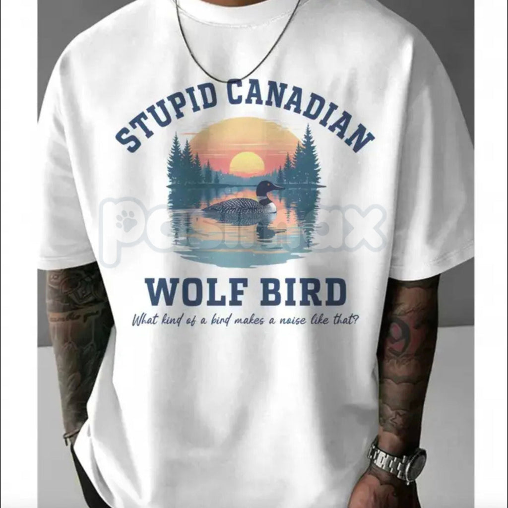 "Stupid Canadian Wolf Bird" Hockey Romance T-Shirt - Funny LGBT Hockey Fan Gift, BookTok Sarcastic Sports Romance Tee, Unisex Pucking Around Inspired Top